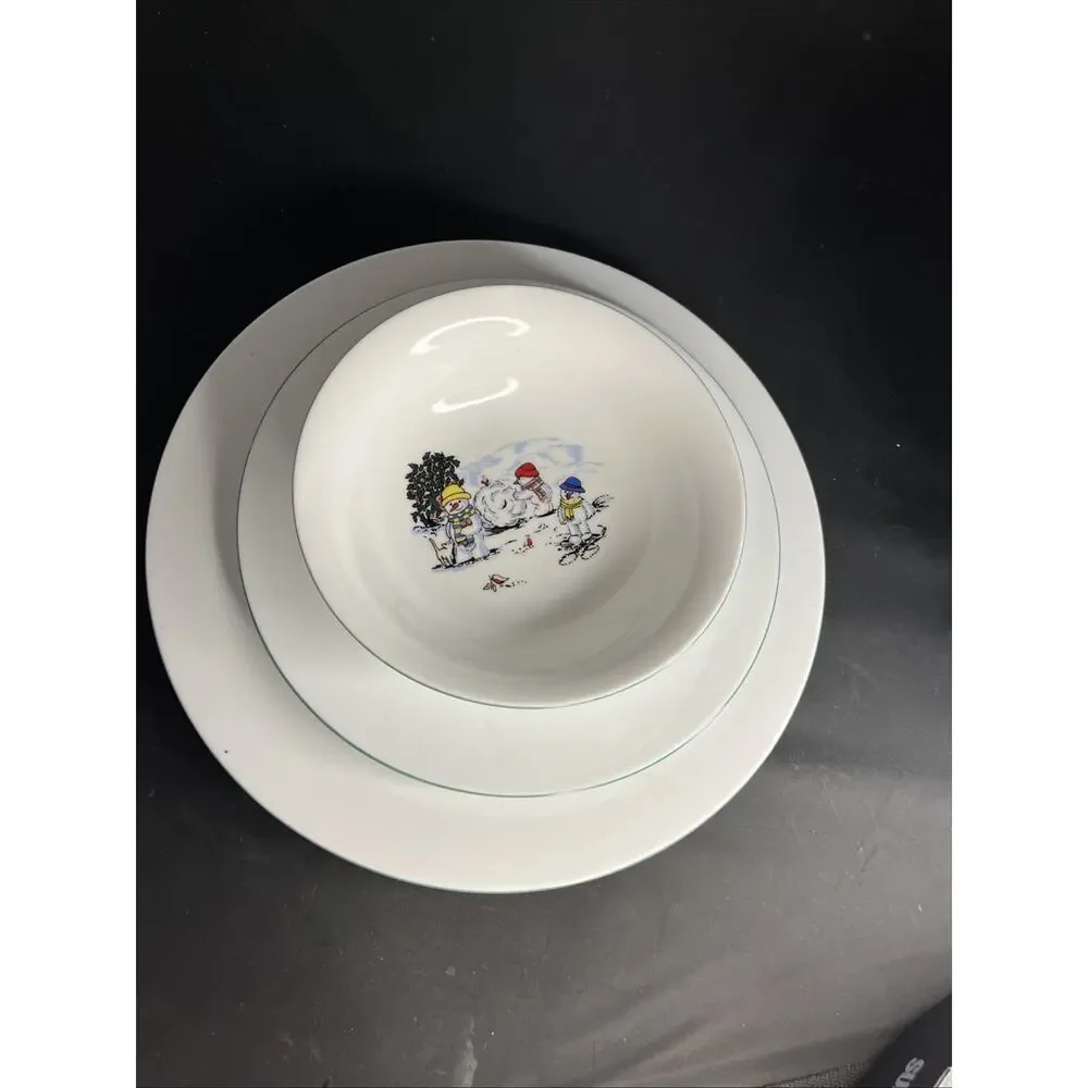Global Design Porcelain Snowman Christmas Dinner Plate, Salad, Bowl Set Of 3